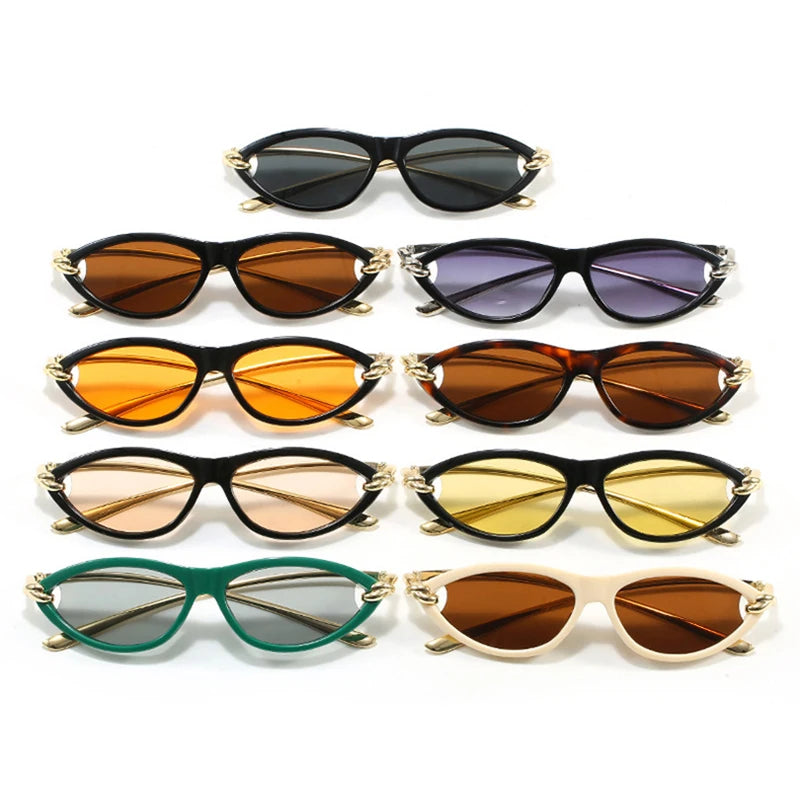 SO&EI Ins Popular Fashion Cat Eye Candy Color Women Luxury Sunglasses Brand Designer Oval Hollow Shades UV400 Men Sun Glasses